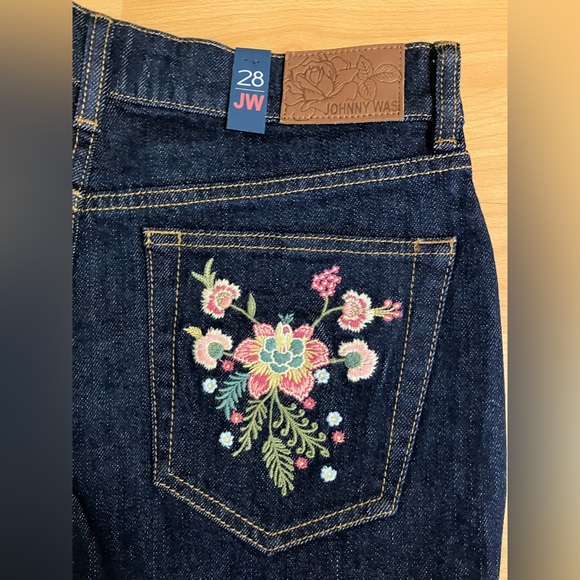 Johnny Was Dark Indigo Jeans w/ Embroidered Pockets/Front Seams & Slits/Size 6 - Picture 4 of 8